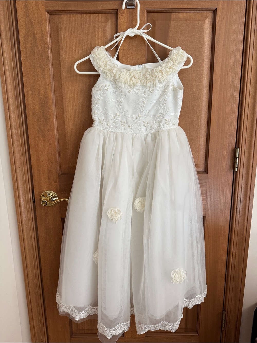 Ivory Floral Girls' Dress - Tulle Overlay